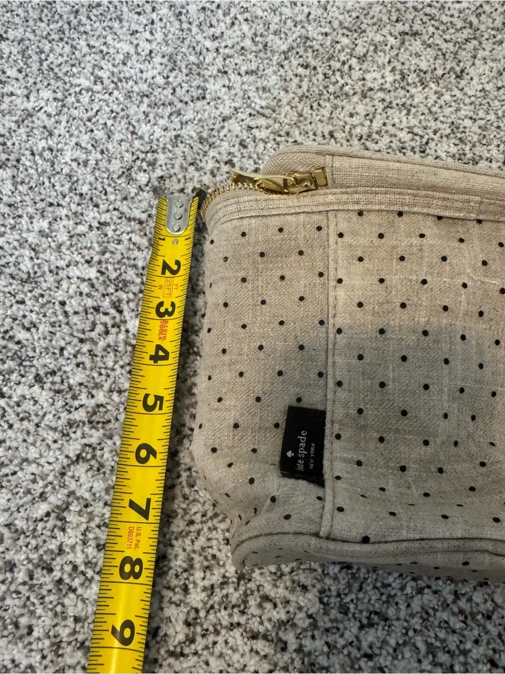 kate spade Beige Canvas Polka Dot Lunch Bag with Gold Zipper